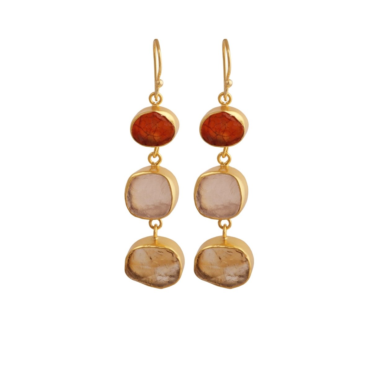 Organic Shape Gemstone Statement Earrings, Handmade Gold Plated Bezel Set 5284