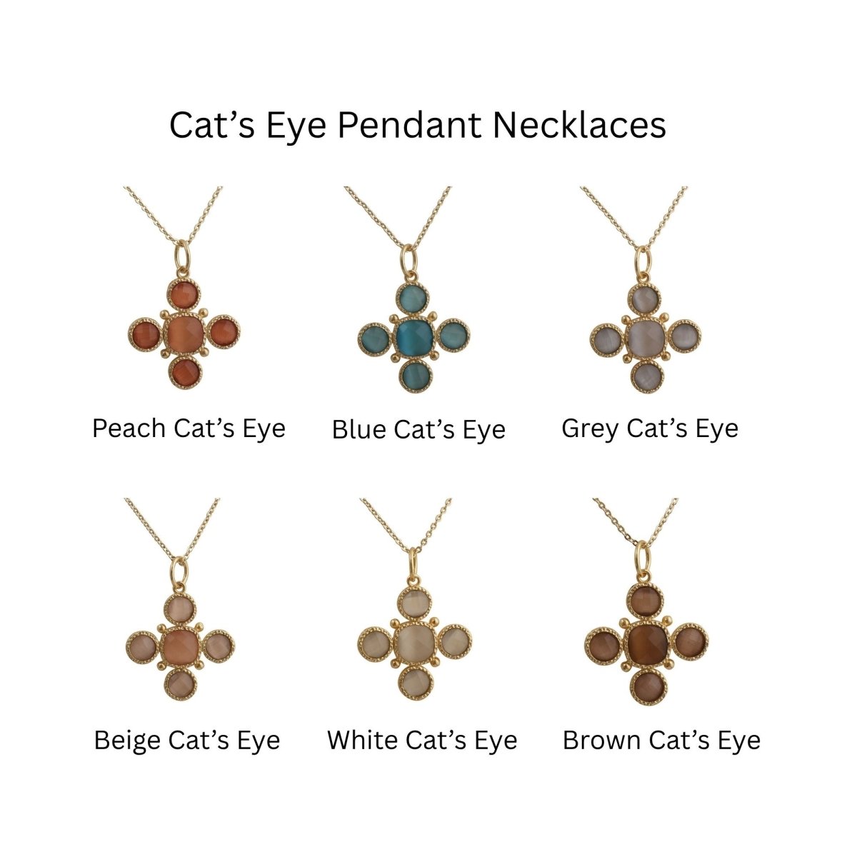 Peach Cats Eye Gemstone Cross Pendant, Gold Plated Jewelry Birthstone Gift For Her 5388