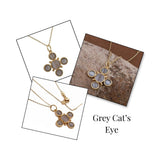 Peach Cats Eye Gemstone Cross Pendant, Gold Plated Jewelry Birthstone Gift For Her 5388 Grey Cat's Eye