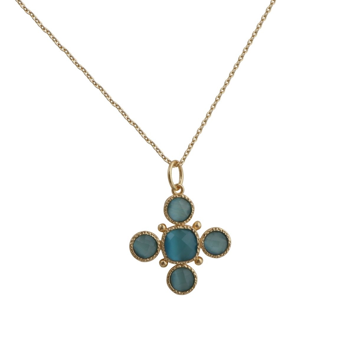 Peach Cats Eye Gemstone Cross Pendant, Gold Plated Jewelry Birthstone Gift For Her 5388