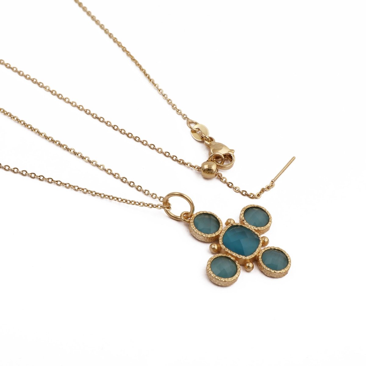 Peach Cats Eye Gemstone Cross Pendant, Gold Plated Jewelry Birthstone Gift For Her 5388