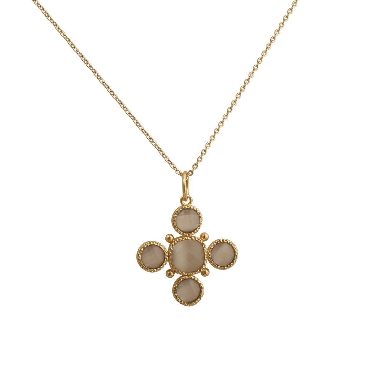 Peach Cats Eye Gemstone Cross Pendant, Gold Plated Jewelry Birthstone Gift For Her 5388