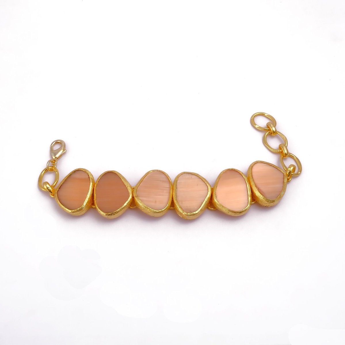 Peach Cat's Eye Gold Plated Bracelet, Fancy Shape Handmade Style Jewelry 5265