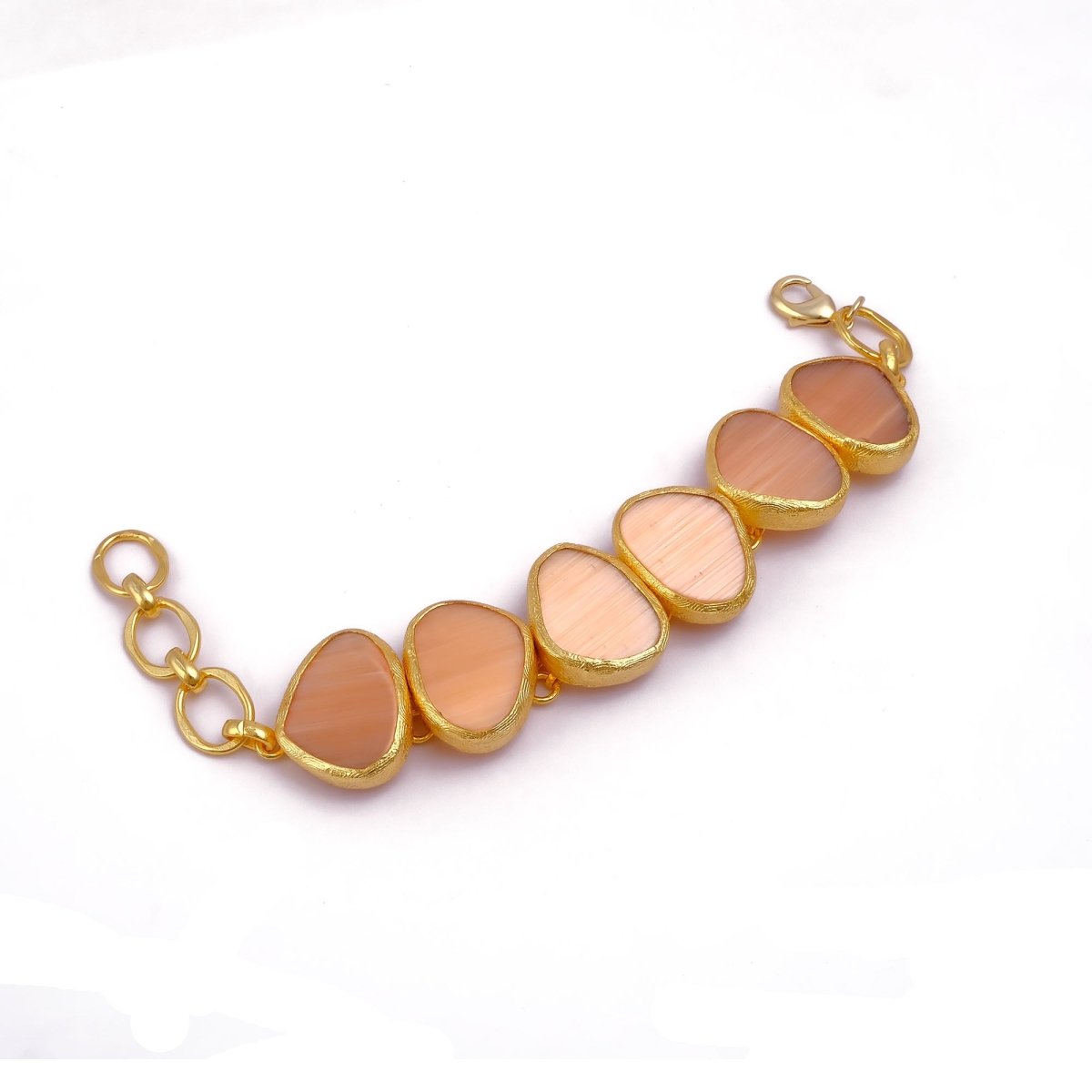 Peach Cat's Eye Gold Plated Bracelet, Fancy Shape Handmade Style Jewelry 5265