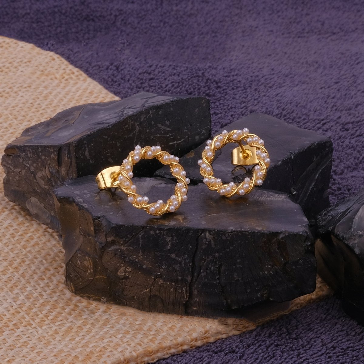 Pearl Beaded Twisted Hoop Stud Earrings