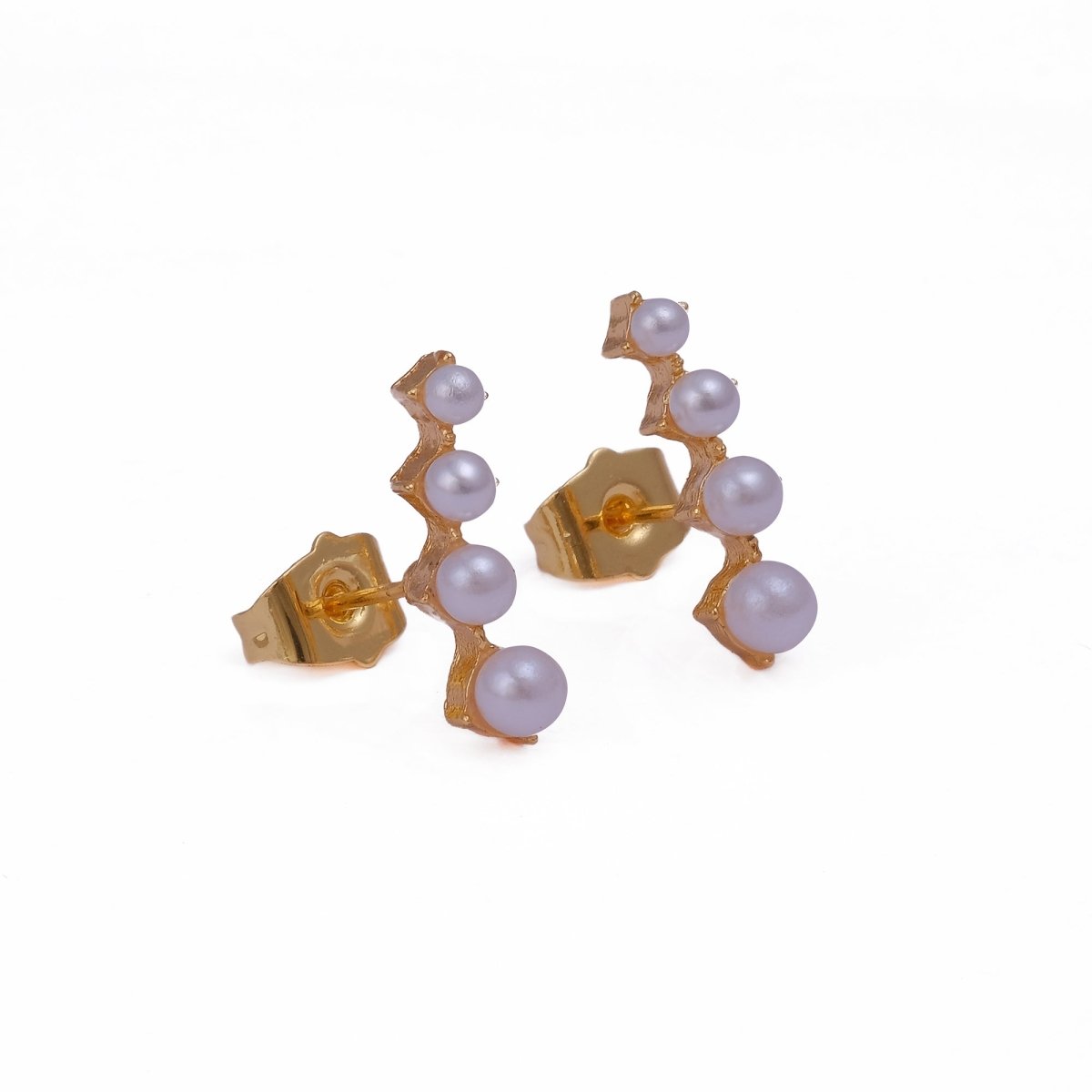 Pearl Ear Climber Earrings in Gold Finish Statement Jewelry