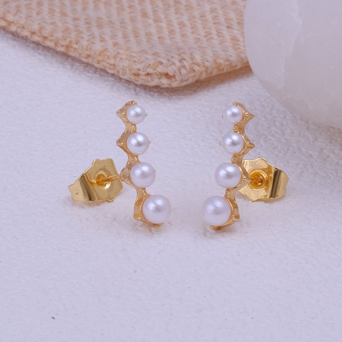 Pearl Ear Climber Earrings in Gold Finish Statement Jewelry