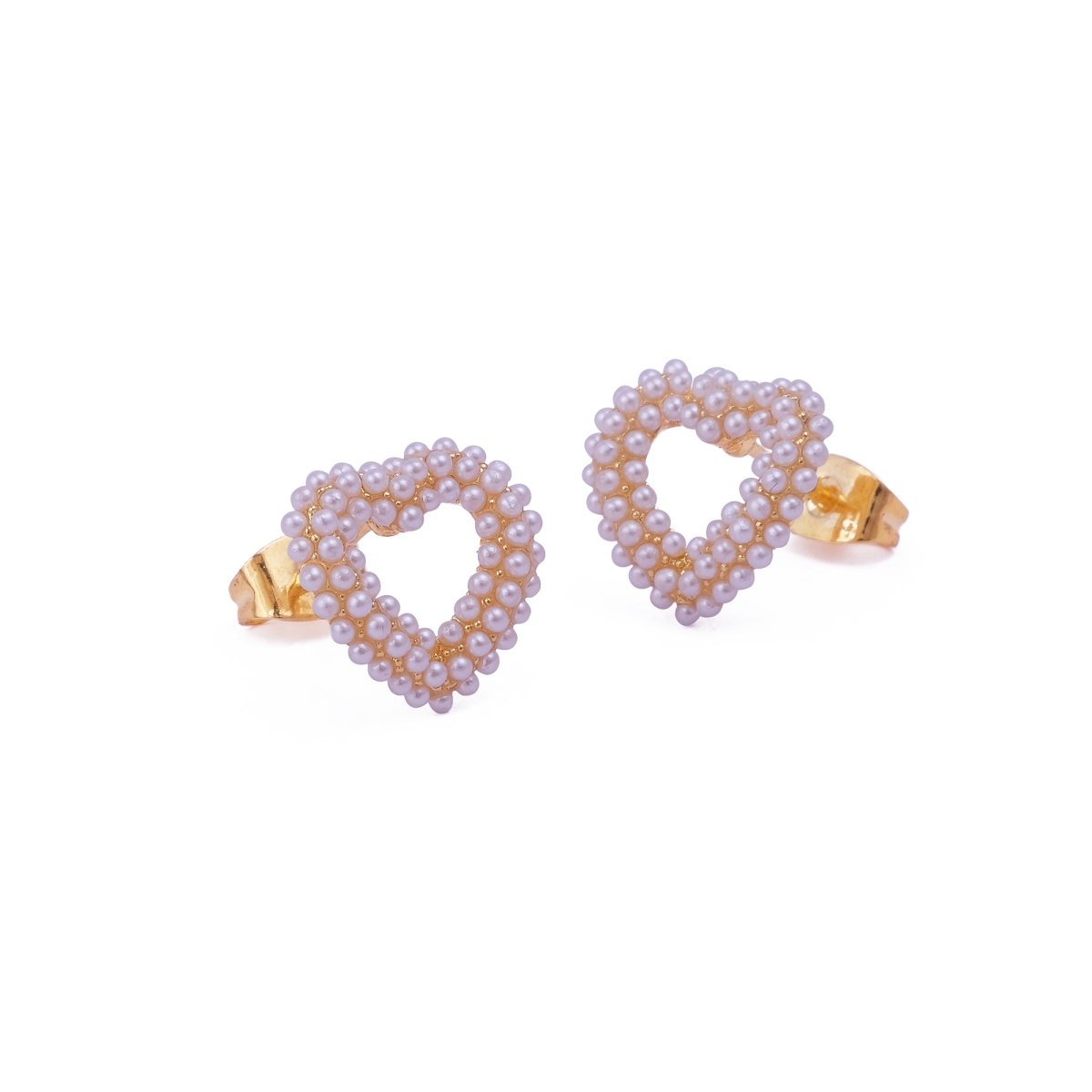 Pearl Heart Stud Earrings Romantic Gold Design