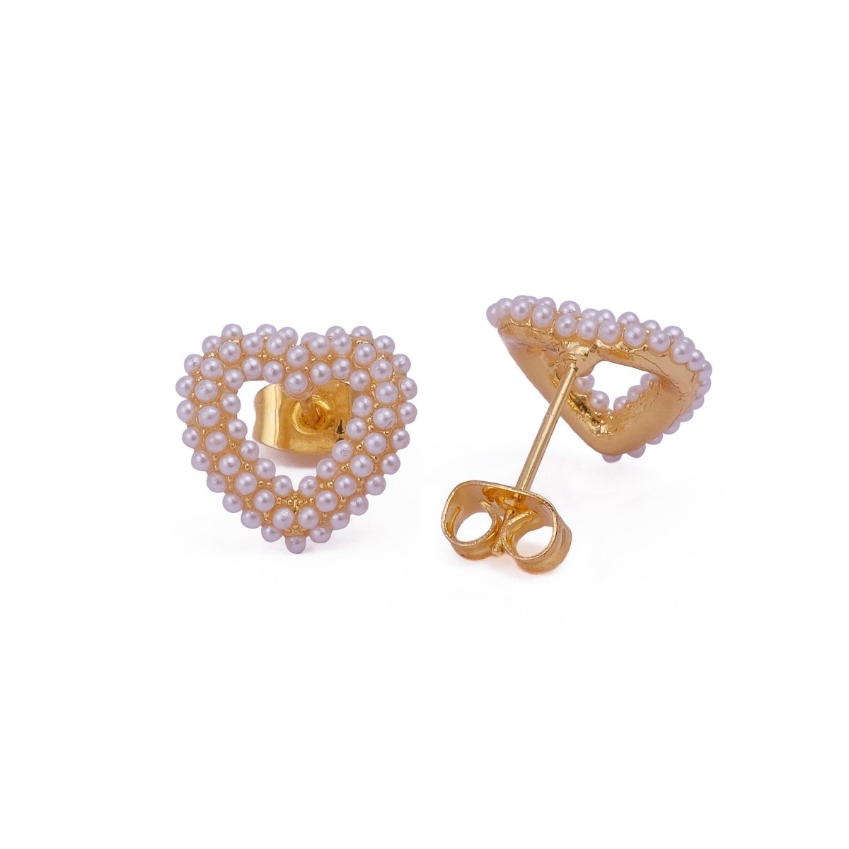 Pearl Heart Stud Earrings Romantic Gold Design