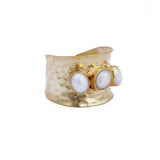 Pearl Spinner Ring Hammered Textured Gold Plated Jewelry