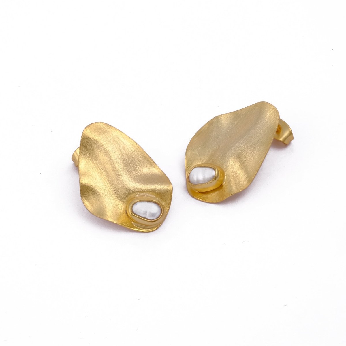 Pearl Stud Earrings Gold Plated Matte Textured Earrings Minimalist Jewelry Gift for Women's