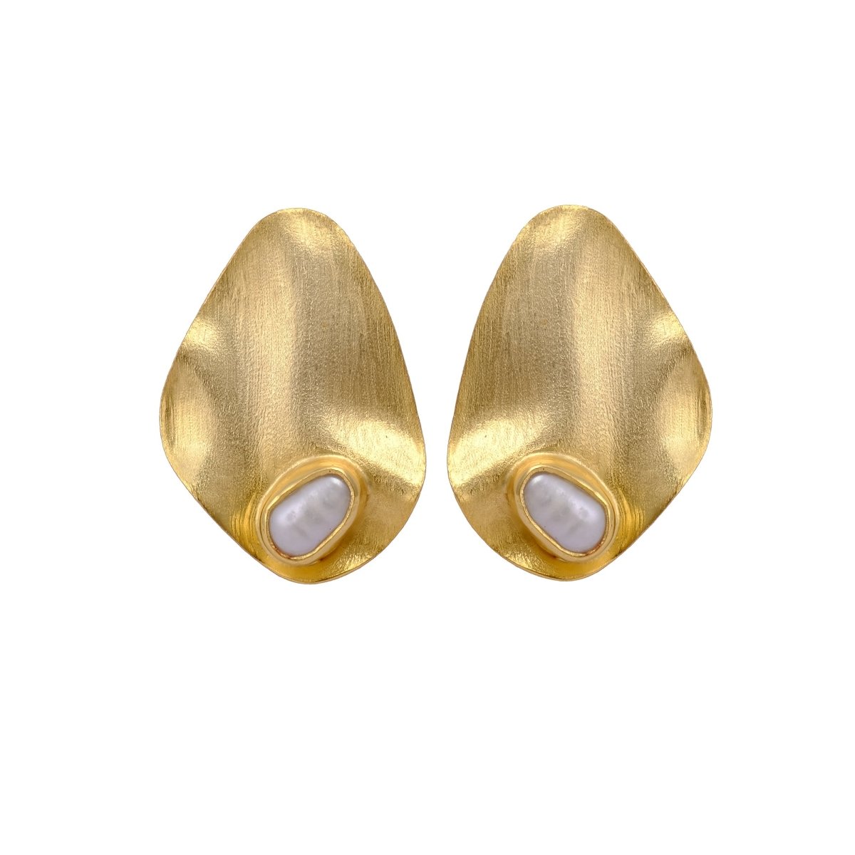 Pearl Stud Earrings Gold Plated Matte Textured Earrings Minimalist Jewelry Gift for Women's