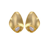 Pearl Stud Earrings Gold Plated Matte Textured Earrings Minimalist Jewelry Gift for Women's
