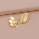 Pearl Stud Earrings Gold Plated Matte Textured Earrings Minimalist Jewelry Gift for Women's