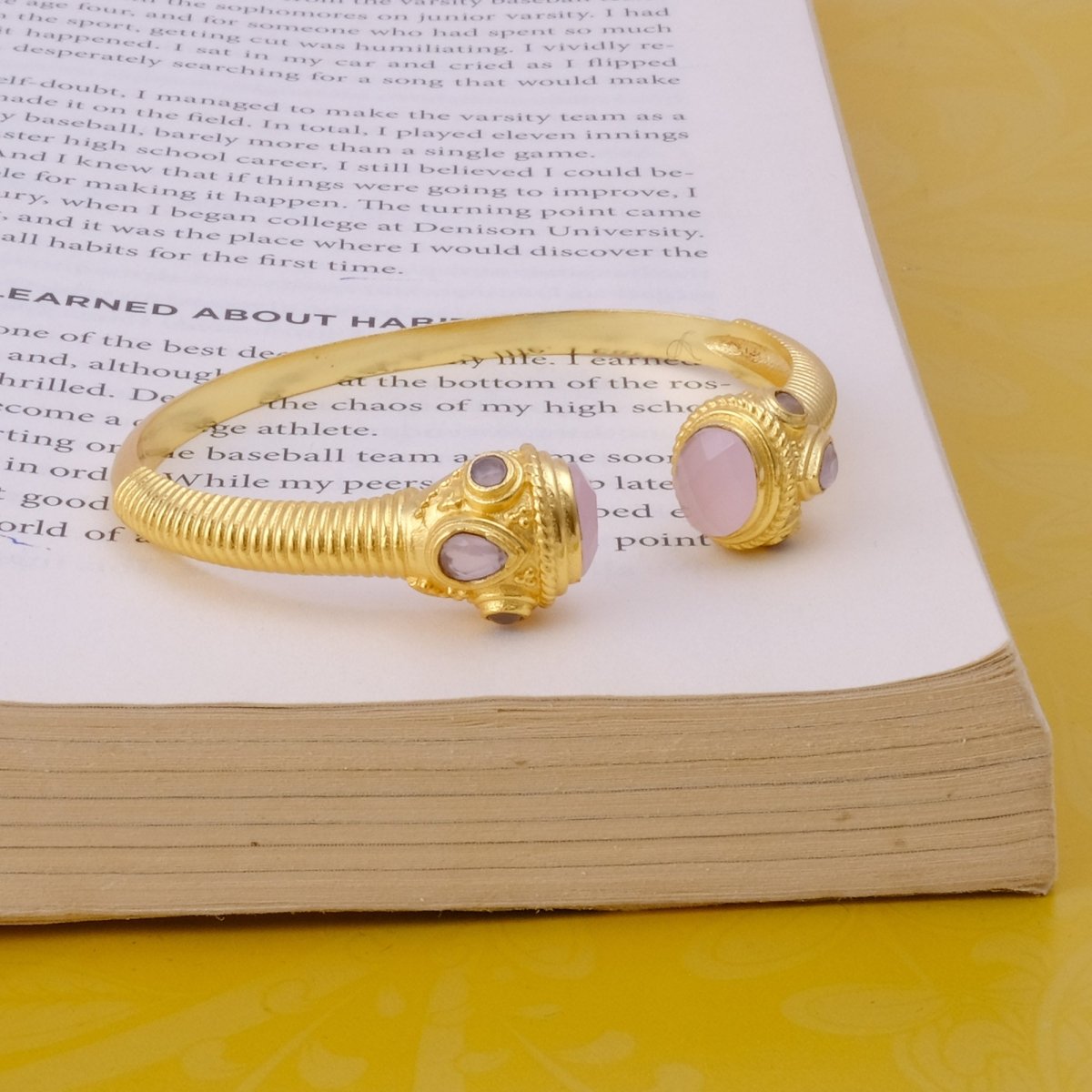 Peridot Gemstone Bangle Gold Plated Textured Open Cuff Bangle Handmade Statement Bangle