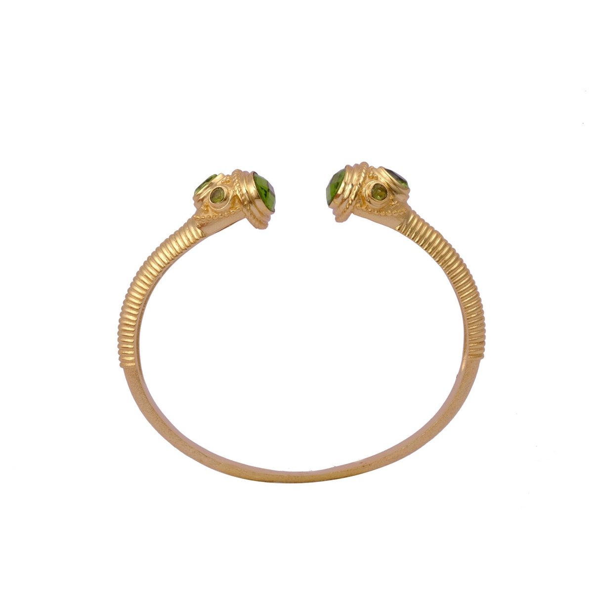 Peridot Gemstone Bangle Gold Plated Textured Open Cuff Bangle Handmade Statement Bangle