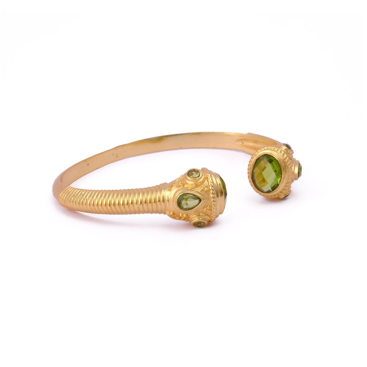 Peridot Gemstone Bangle Gold Plated Textured Open Cuff Bangle Handmade Statement Bangle