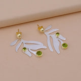 Peridot Gemstone Dangle Drop Studs Earrings, Silver Plated Faceted Cut Gemstone Dangle Drop Push Back Statement Earrings, Handmade Earring Jewelry. S