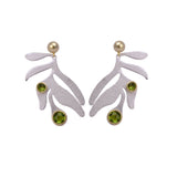 Peridot Gemstone Dangle Drop Studs Earrings, Silver Plated Faceted Cut Gemstone Dangle Drop Push Back Statement Earrings, Handmade Earring Jewelry. S