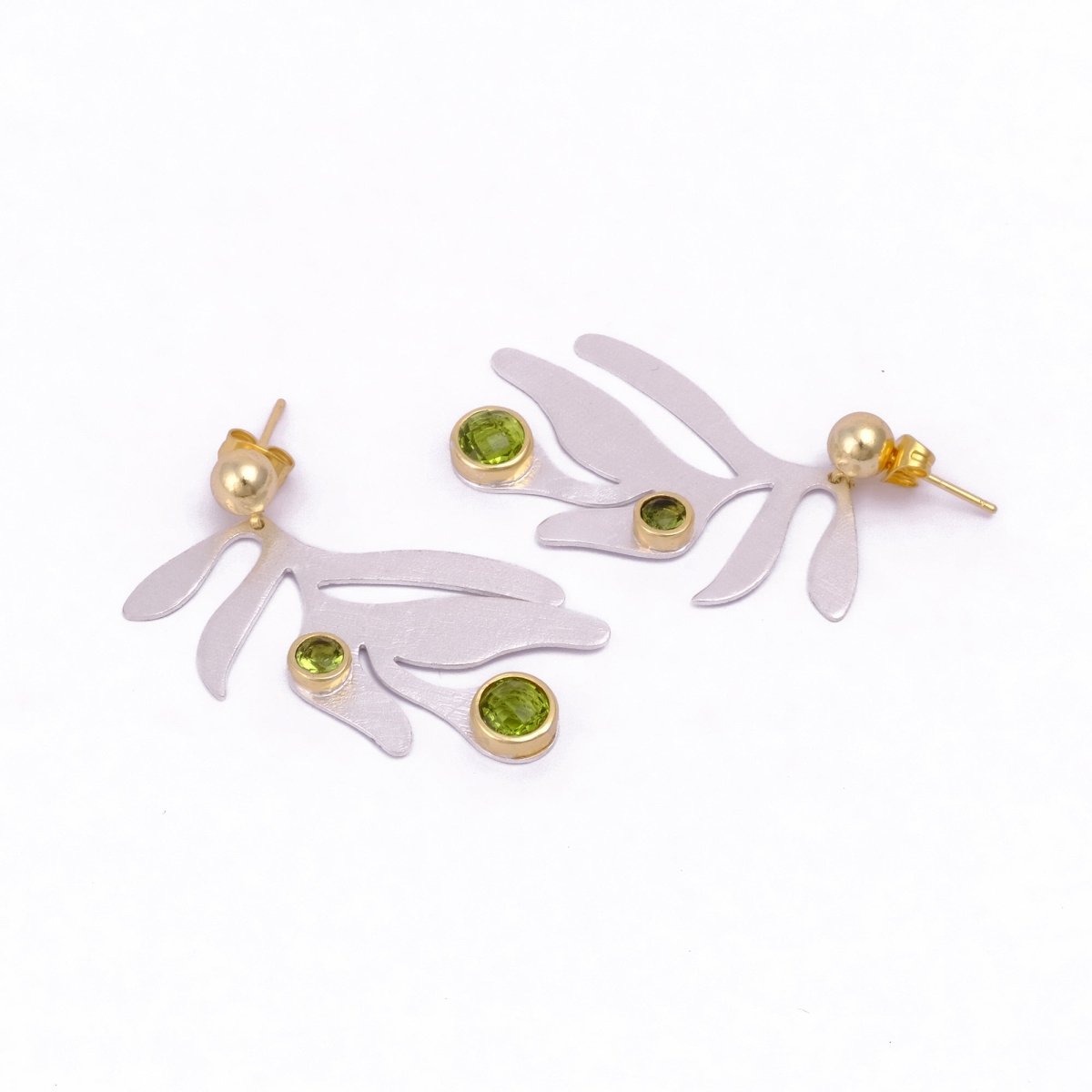 Peridot Gemstone Dangle Drop Studs Earrings, Silver Plated Faceted Cut Gemstone Dangle Drop Push Back Statement Earrings, Handmade Earring Jewelry. S