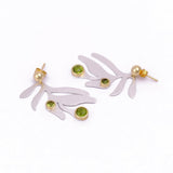 Peridot Gemstone Dangle Drop Studs Earrings, Silver Plated Faceted Cut Gemstone Dangle Drop Push Back Statement Earrings, Handmade Earring Jewelry. S