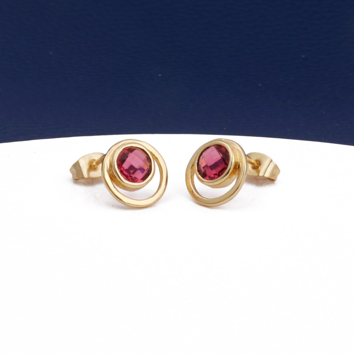 Peridot Gemstone Stud Earrings Gold Plated Push Back Earrings Collet Setting Earring Pairs