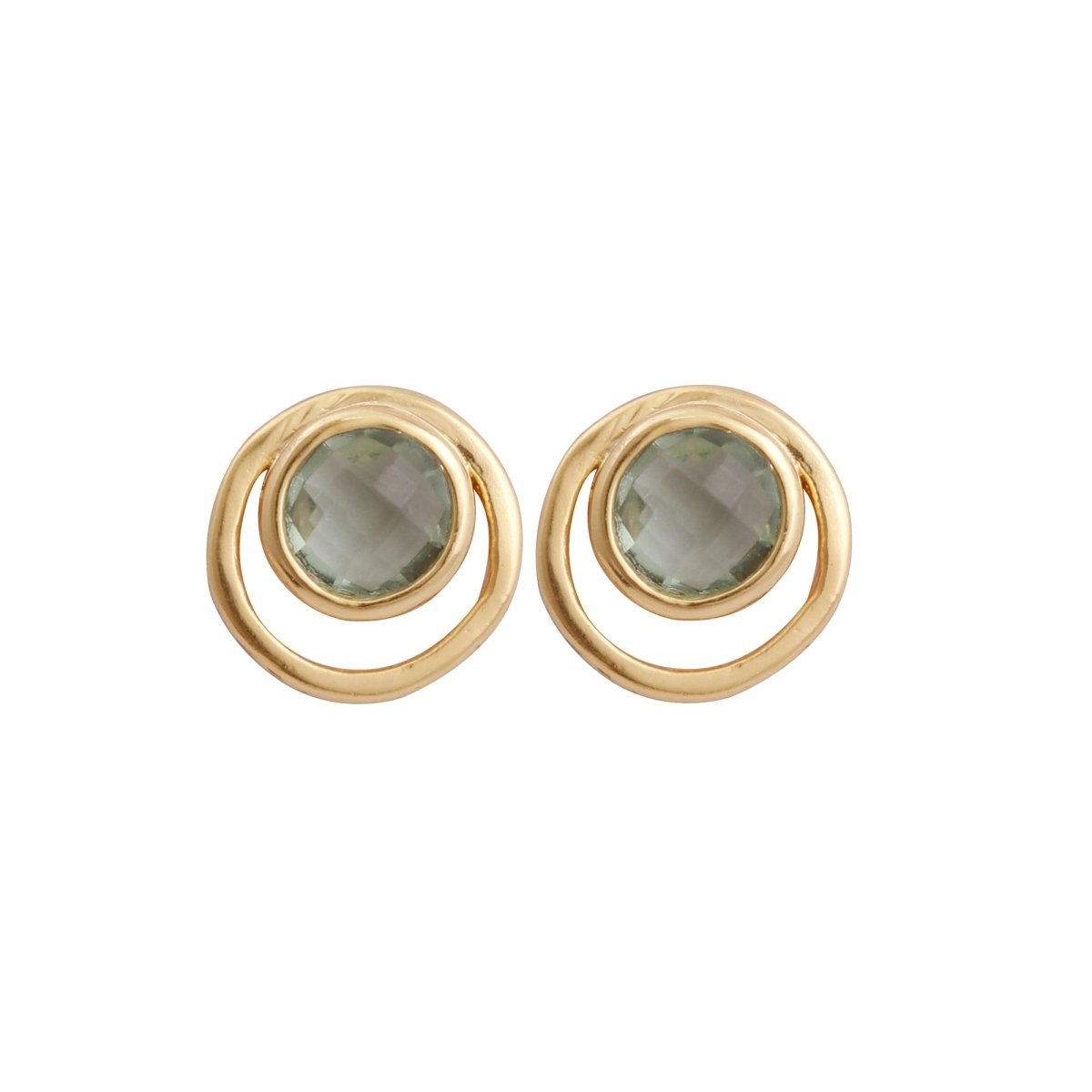 Peridot Gemstone Stud Earrings Gold Plated Push Back Earrings Collet Setting Earring Pairs