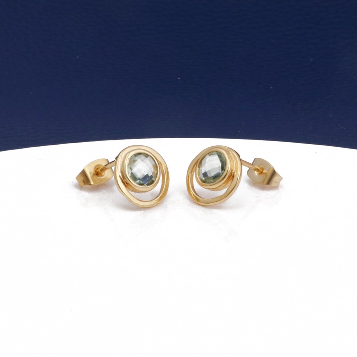 Peridot Gemstone Stud Earrings Gold Plated Push Back Earrings Collet Setting Earring Pairs