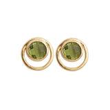 Peridot Gemstone Stud Earrings Gold Plated Push Back Earrings Collet Setting Earring Pairs