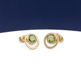 Peridot Gemstone Stud Earrings Gold Plated Push Back Earrings Collet Setting Earring Pairs