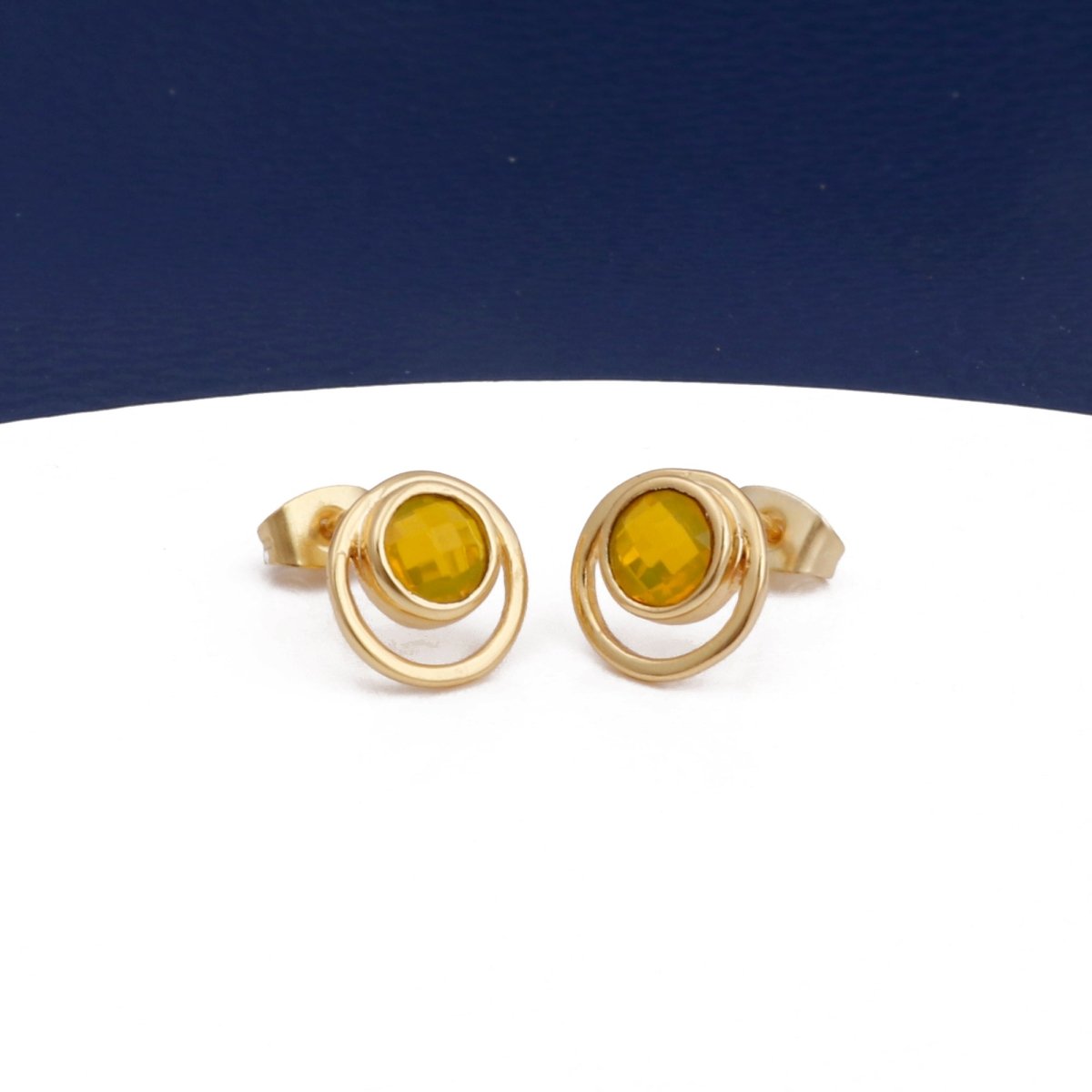 Peridot Gemstone Stud Earrings Gold Plated Push Back Earrings Collet Setting Earring Pairs