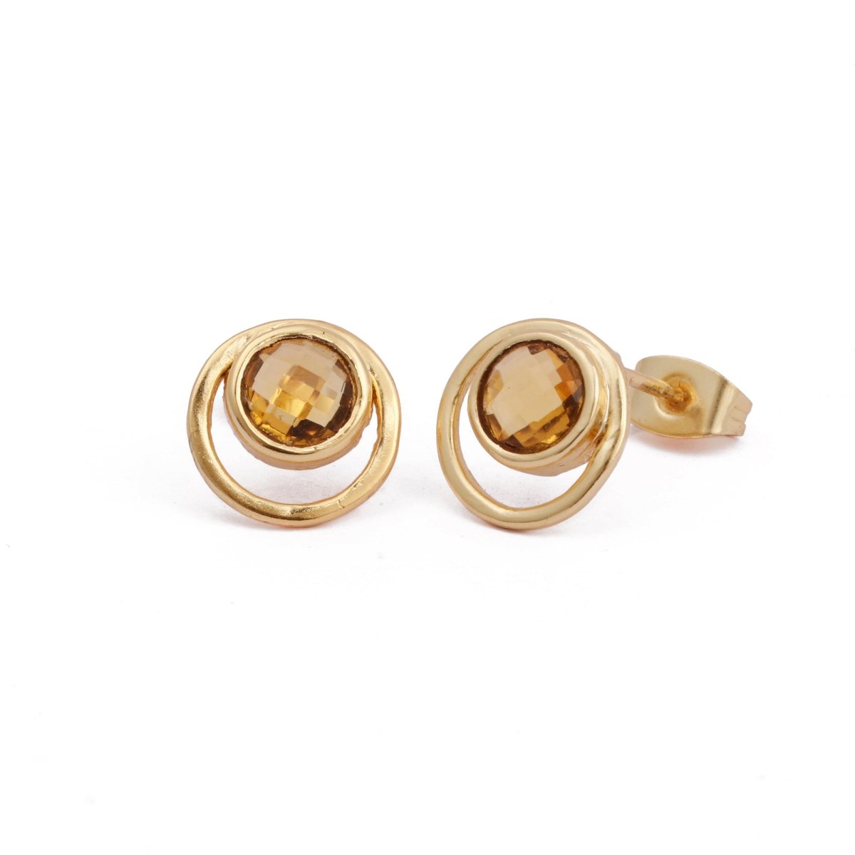Peridot Gemstone Stud Earrings Gold Plated Push Back Earrings Collet Setting Earring Pairs Citrine