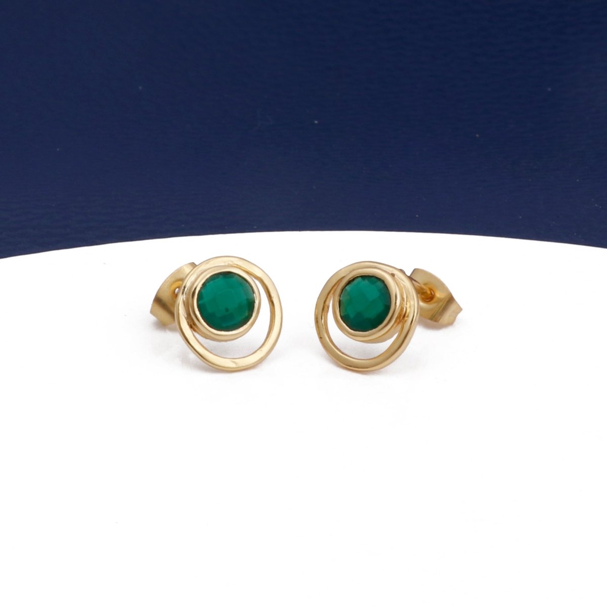 Peridot Gemstone Stud Earrings Gold Plated Push Back Earrings Collet Setting Earring Pairs