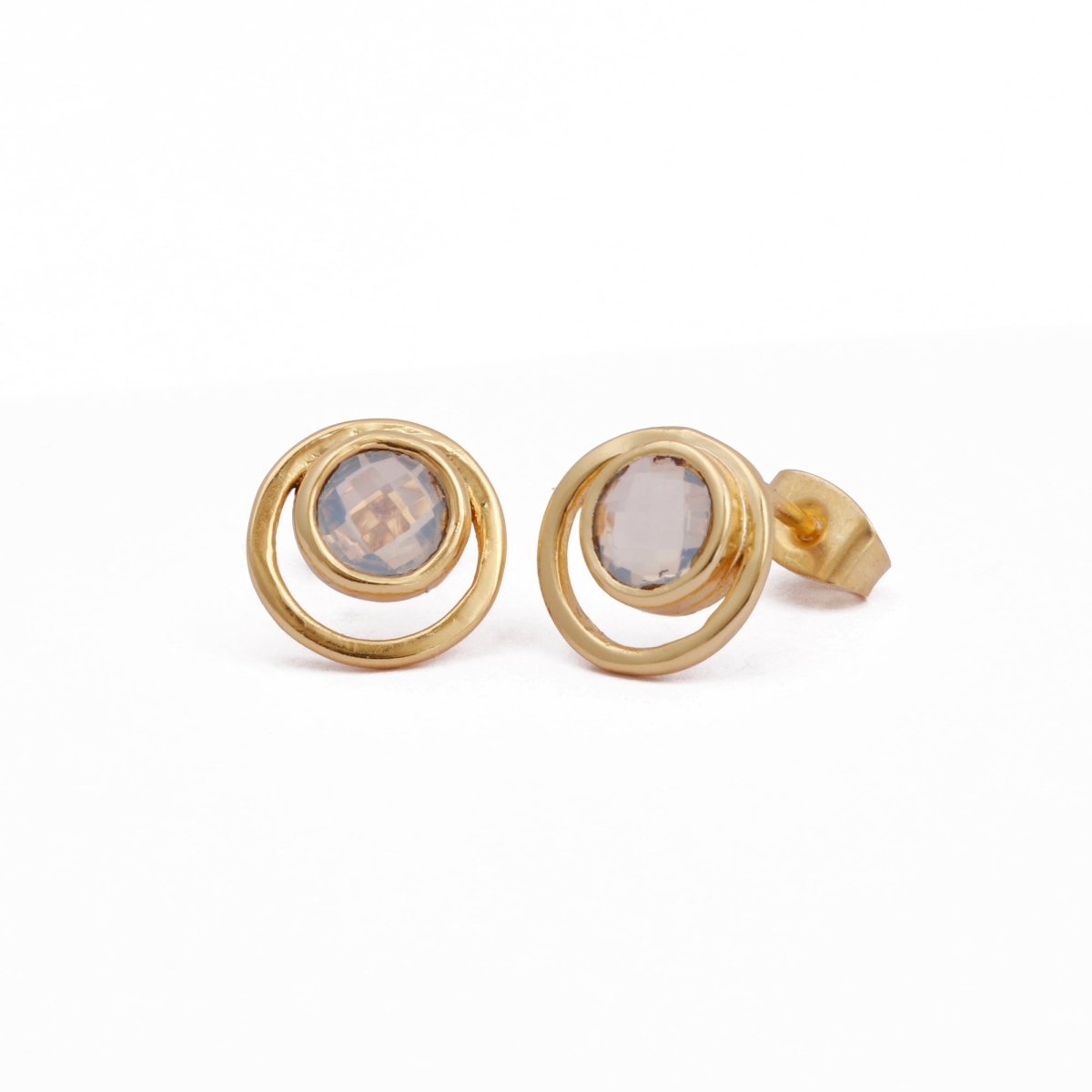 Peridot Gemstone Stud Earrings Gold Plated Push Back Earrings Collet Setting Earring Pairs Opalite Quartz