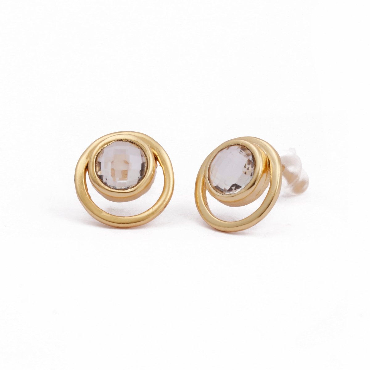 Peridot Gemstone Stud Earrings Gold Plated Push Back Earrings Collet Setting Earring Pairs Crystal Quartz