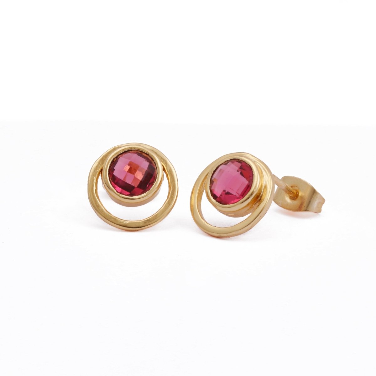 Peridot Gemstone Stud Earrings Gold Plated Push Back Earrings Collet Setting Earring Pairs Pink Quartz