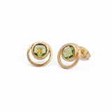 Peridot Gemstone Stud Earrings Gold Plated Push Back Earrings Collet Setting Earring Pairs Peridot