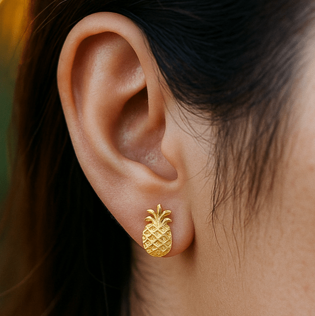 Pineapple Stud Earrings Cute Minimal Gold Plated Fruit Earrings for Women