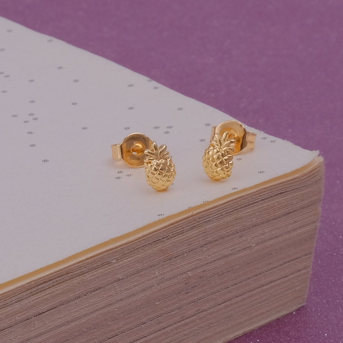 Pineapple Stud Earrings Cute Minimal Gold Plated Fruit Earrings for Women