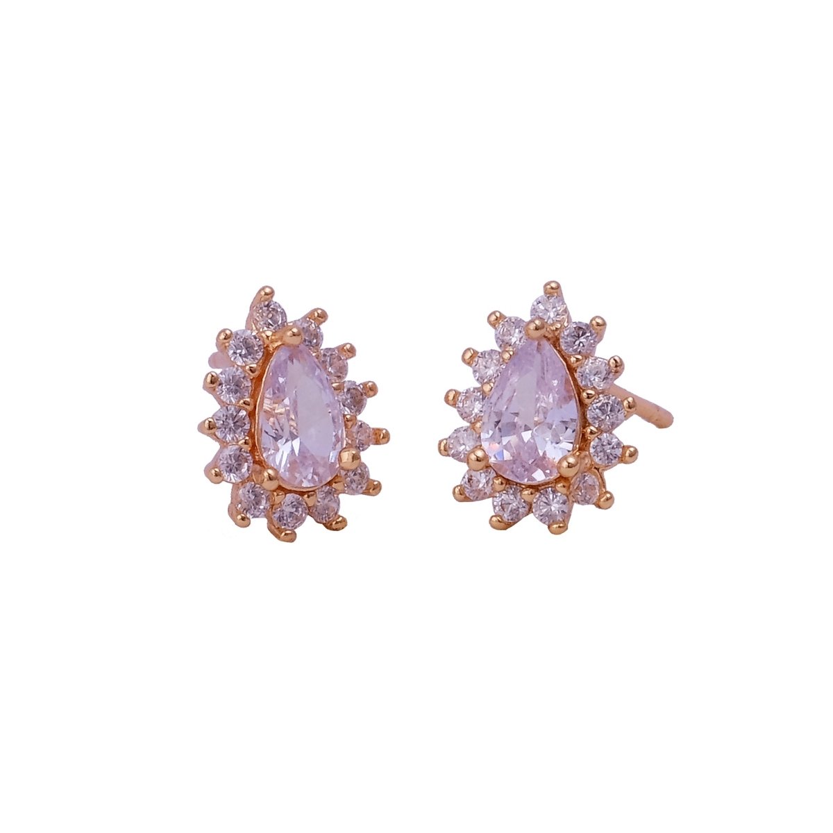 Pink and White Cubic Zircon Gemstone Stud Earrings Gold Plated Jewelry For Her