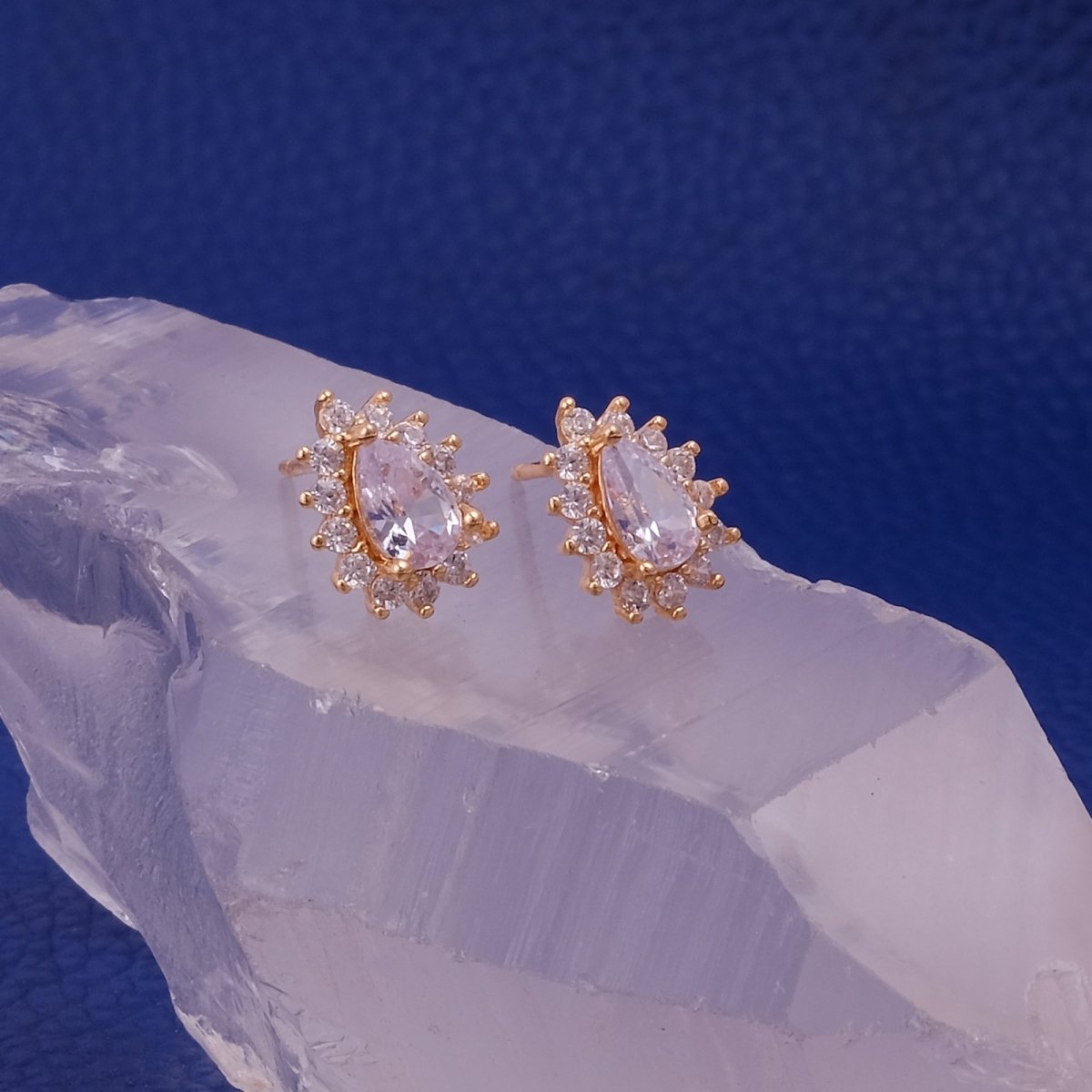 Pink and White Cubic Zircon Gemstone Stud Earrings Gold Plated Jewelry For Her