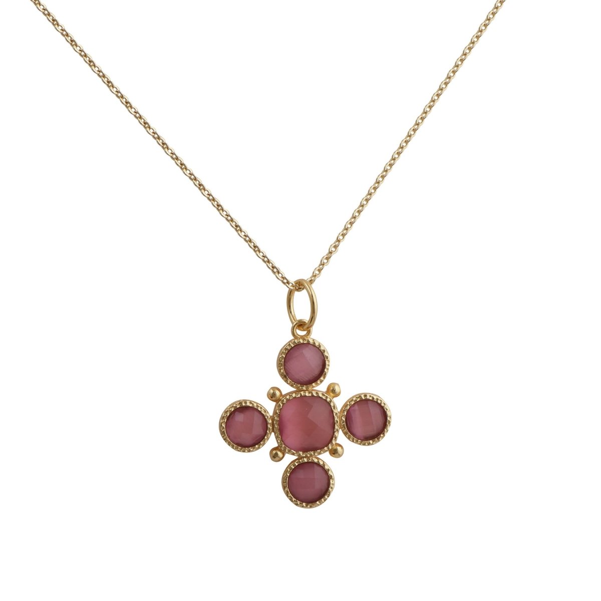 Pink Cat's Eye Gemstone Cross Pendant, Perfect June Birthstone Gift 5388