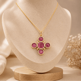 Pink Cat's Eye Gemstone Cross Pendant, Perfect June Birthstone Gift 5388 Pink Cat's Eye