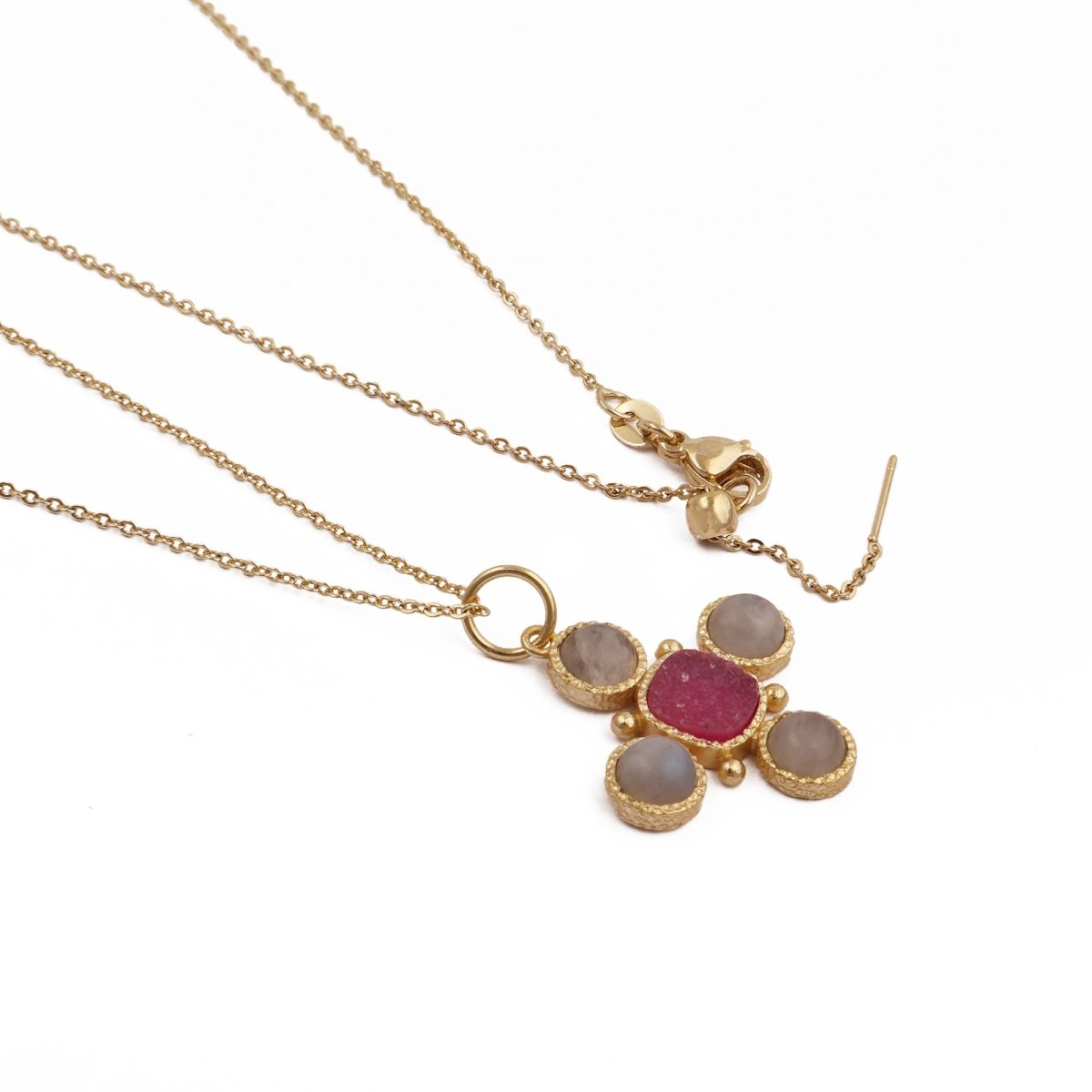 Pink Cat's Eye Gemstone Cross Pendant, Perfect June Birthstone Gift 5388