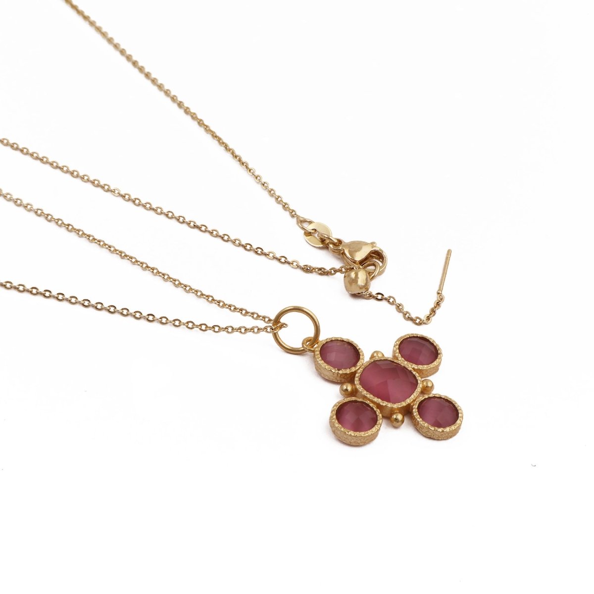Pink Cat's Eye Gemstone Cross Pendant, Perfect June Birthstone Gift 5388