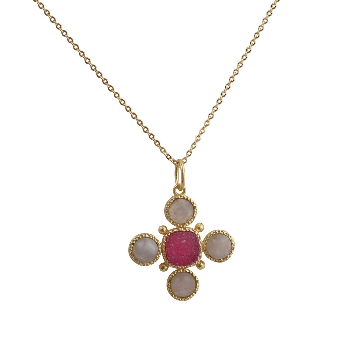 Pink Cat's Eye Gemstone Cross Pendant, Perfect June Birthstone Gift 5388