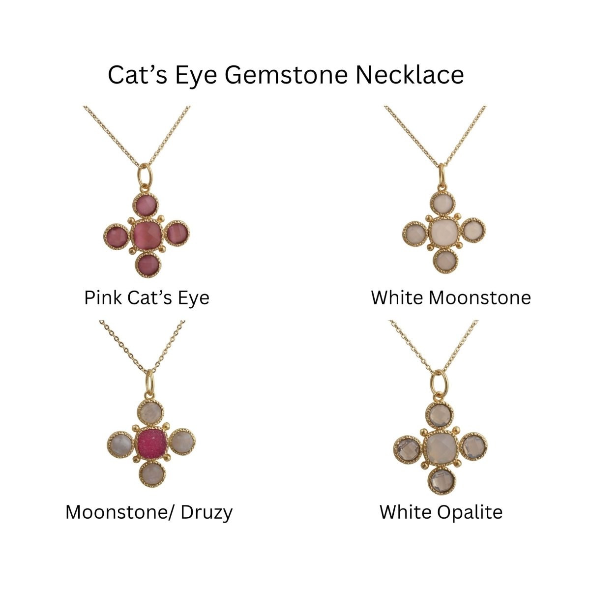 Pink Cat's Eye Gemstone Cross Pendant, Perfect June Birthstone Gift 5388