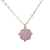 Pink Chalcedony Faceted Gemstone, Gold Plated Paper Clip Chain Necklace 5414