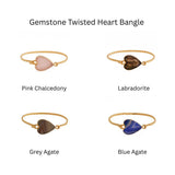 Pink Chalcedony Heart Gemstone Bangle, Minimalist Twisted Brass Jewelry 5050