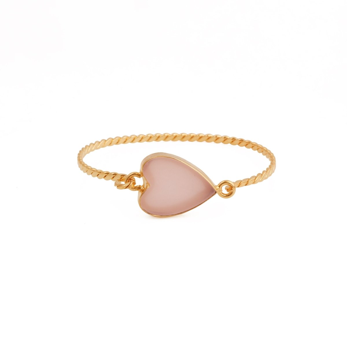 Pink Chalcedony Heart Gemstone Bangle, Minimalist Twisted Brass Jewelry 5050